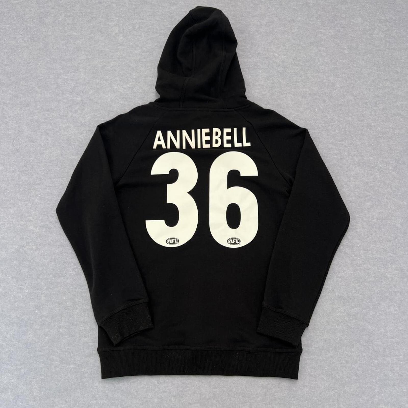 Vintage Collingwood Magpies AFL Star Athletic Hoodie No.36 Anniebell Black Size 16
