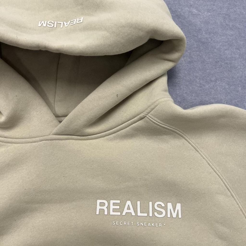AUTHENTIC Realism Secret Sneaker Oversized Hoodie Cream Beige Streetwear Men's Large