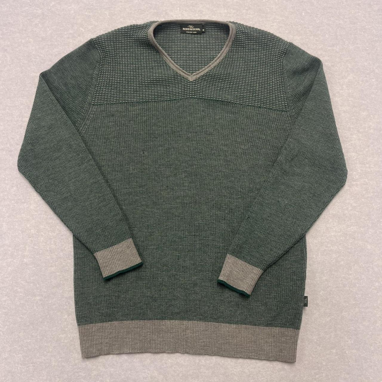 Vintage Rodd & Gunn Green& Grey Check 100% Merino Wool V Neck Sweater Medium