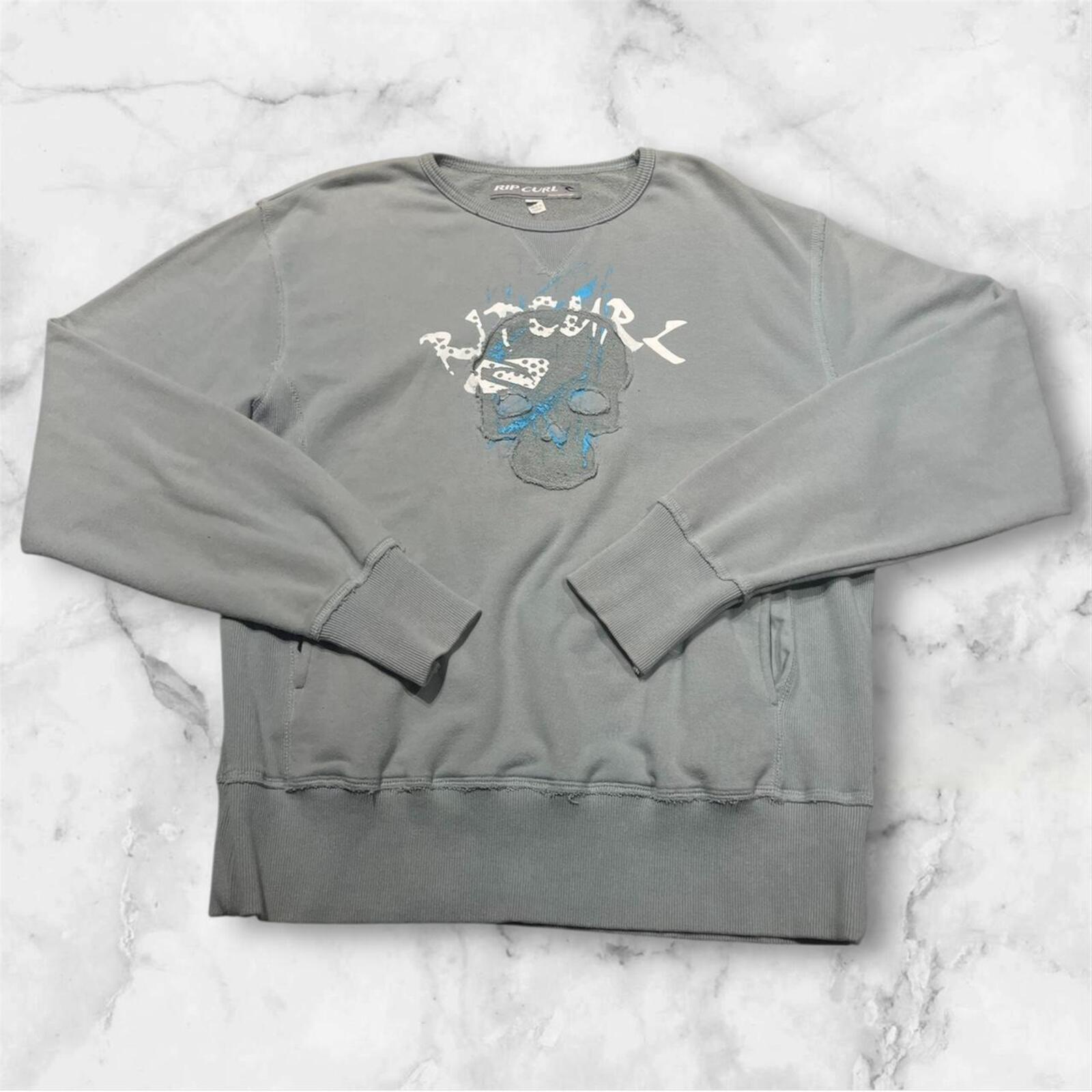 Vintage Rip Curl Surf Men’s Light Blue / Grey Embroidered Skull Sweatshirt Large
