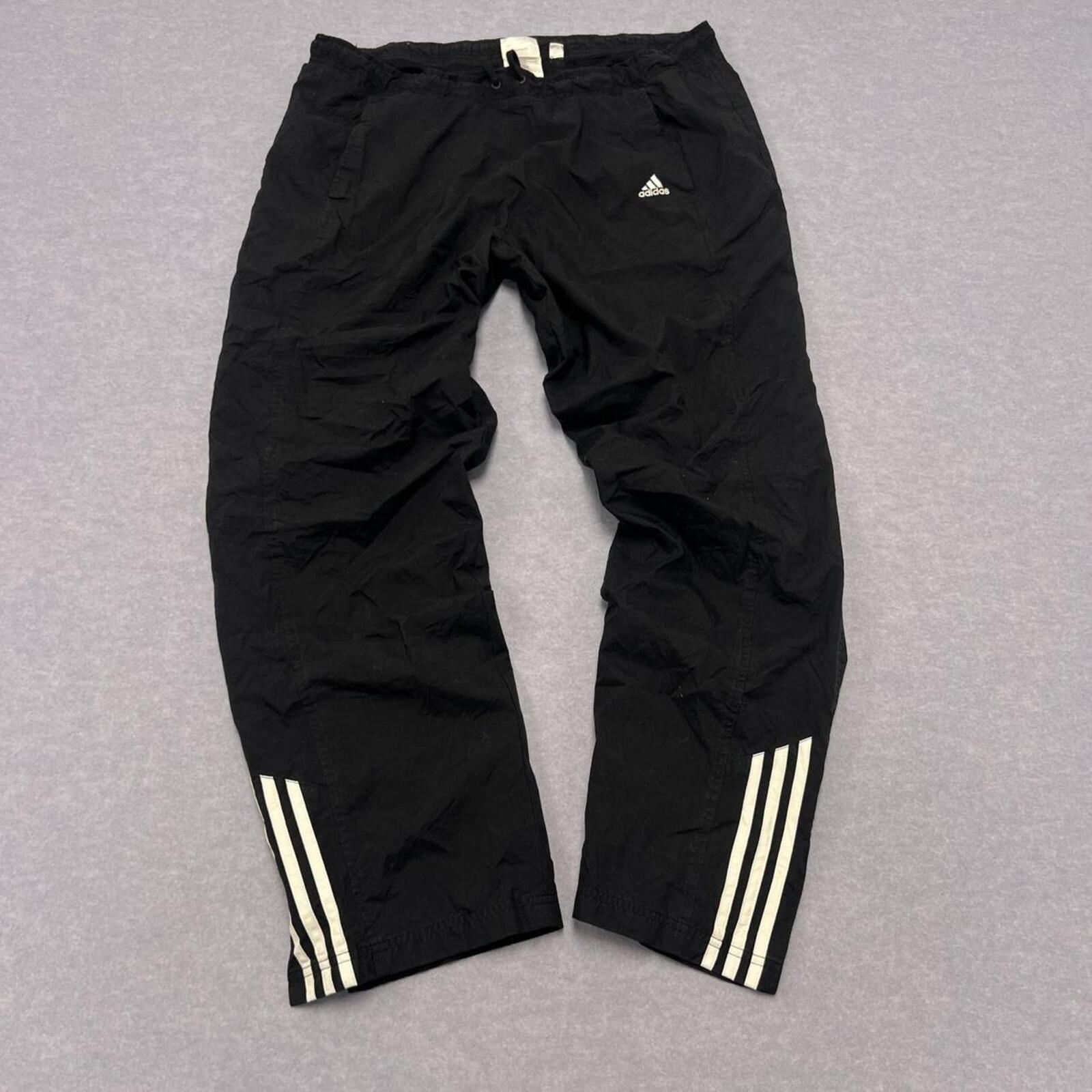 Vintage 2001 Adidas Men's Black & White Striped Baggy Skater Track Pants Large