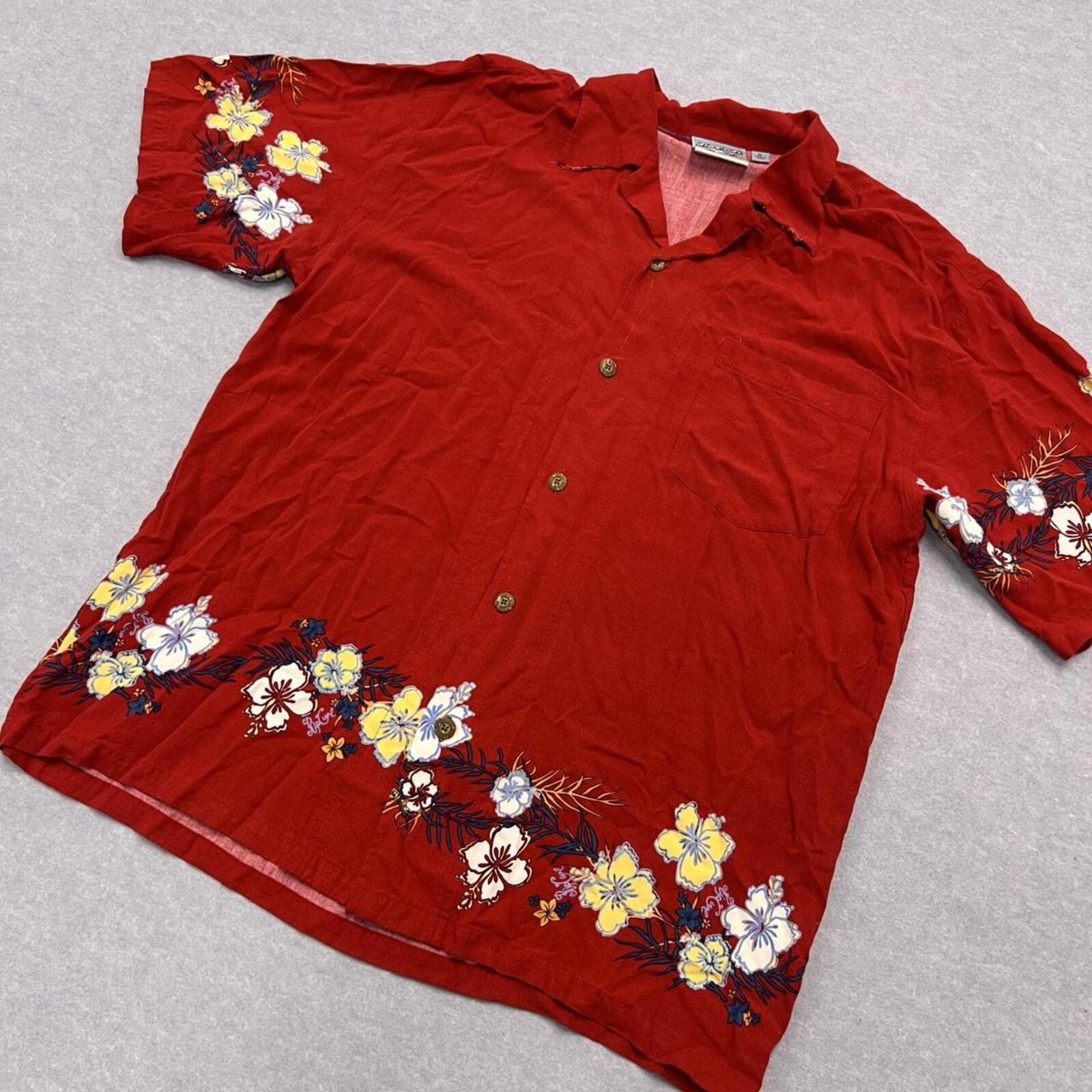 Vintage 90’s Rip Curl Surf Men's Red Hawaiian Floral Short Sleeve Shirt XL