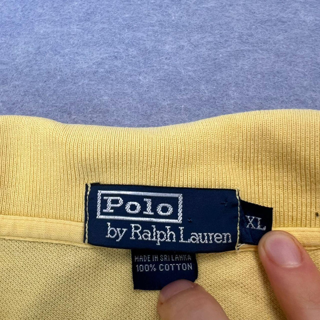 Vintage 90s Polo Ralph Lauren Yellow Long Sleeve Polo Shirt (Navy Pony) Men's XL