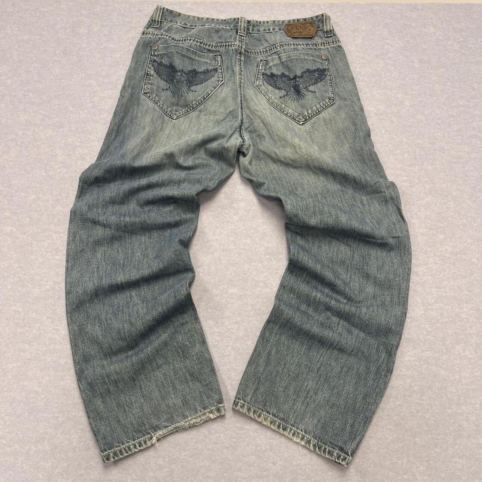 Vintage Ecko Unltd Baggy Jeans Light Wash Eagle Embroidery Y2K Men's W36