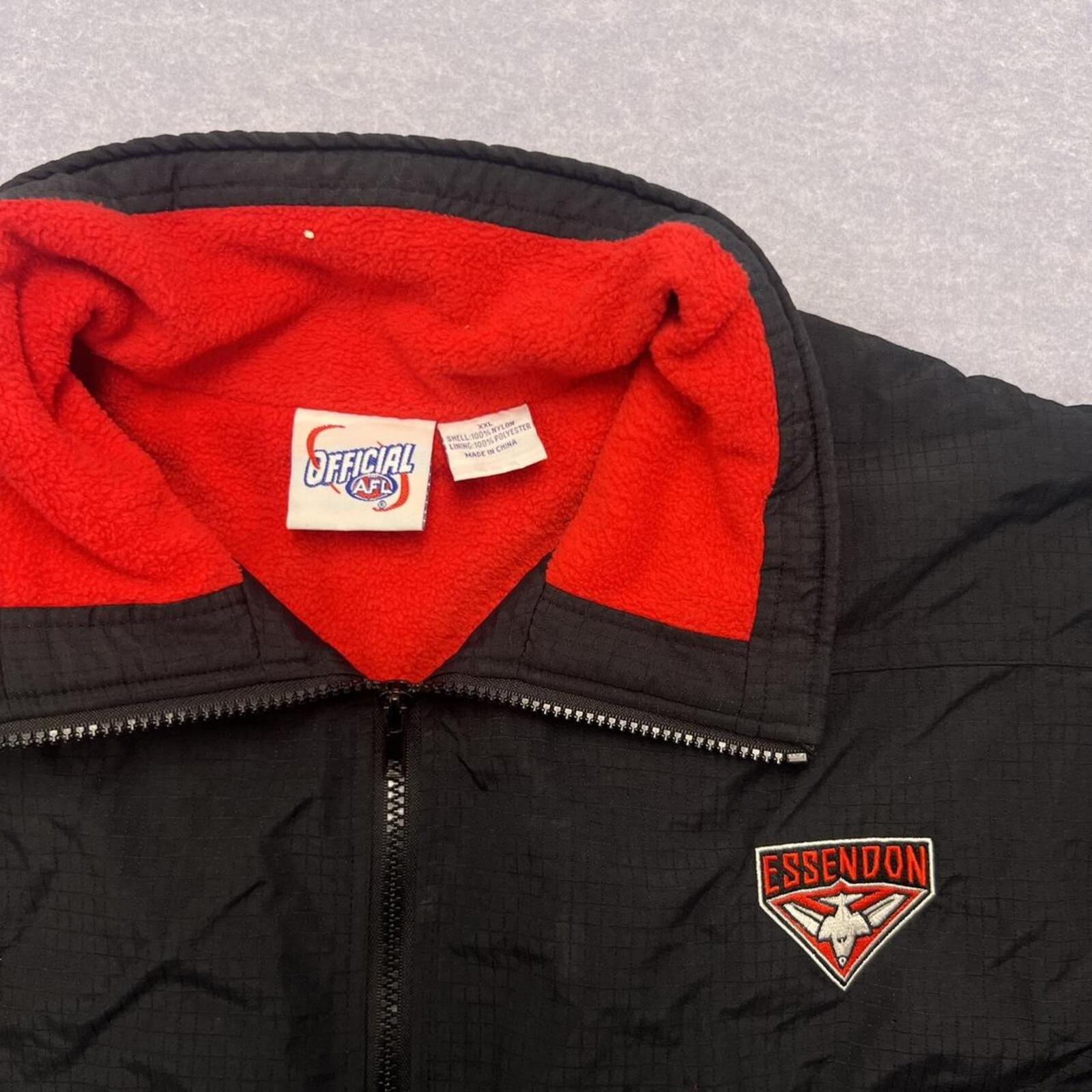 Vintage Essendon FC AFL Heatly Black L Fleece Lined Heavyweight Jacket Men's XXL