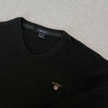 Vintage GANT Men’s Black V-Neck Knit Sweater Old Money Preppy Medium