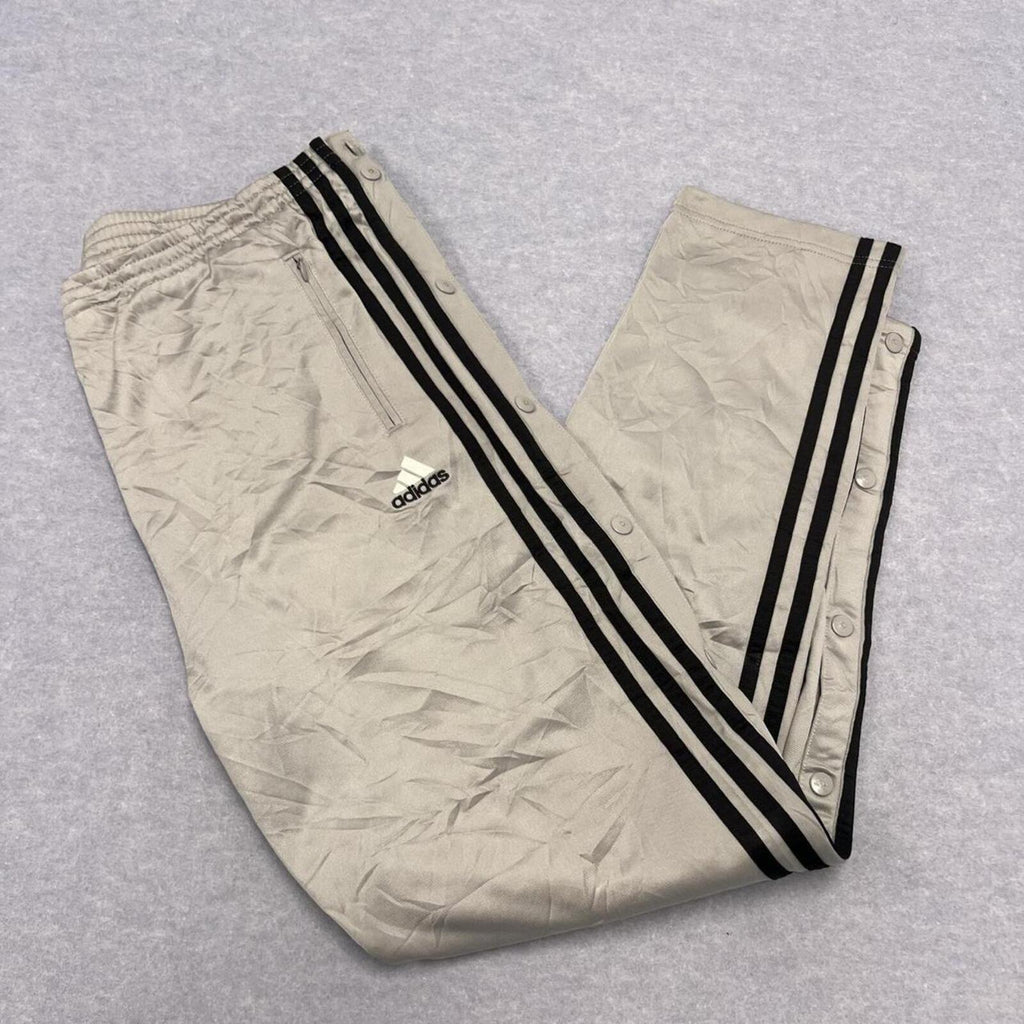 Vintage 1999 Adidas Men's Silver & Black Striped Button up Baggy Streetwear Track Pants Warmup Joggers Oversized Medium