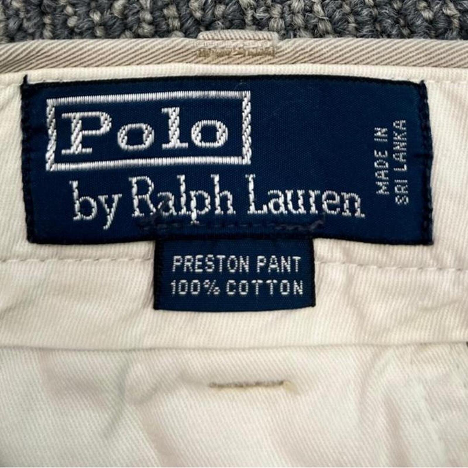 Vintage Polo Ralph Lauren Men's Beige Cream Preston Chino Trousers Pants W42 L32 (Navy Pony)