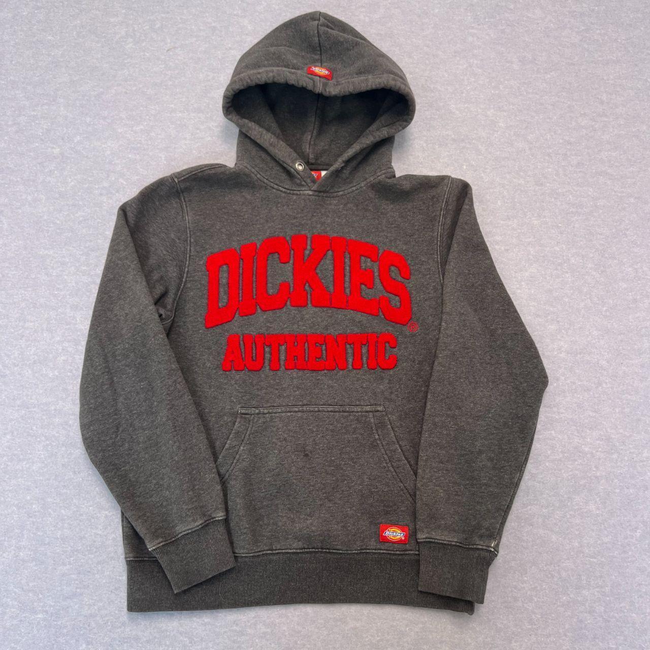 Vintage Dickies Dark Grey & Red Embossed Spell Out Hoodie Streretwear Men's S/M