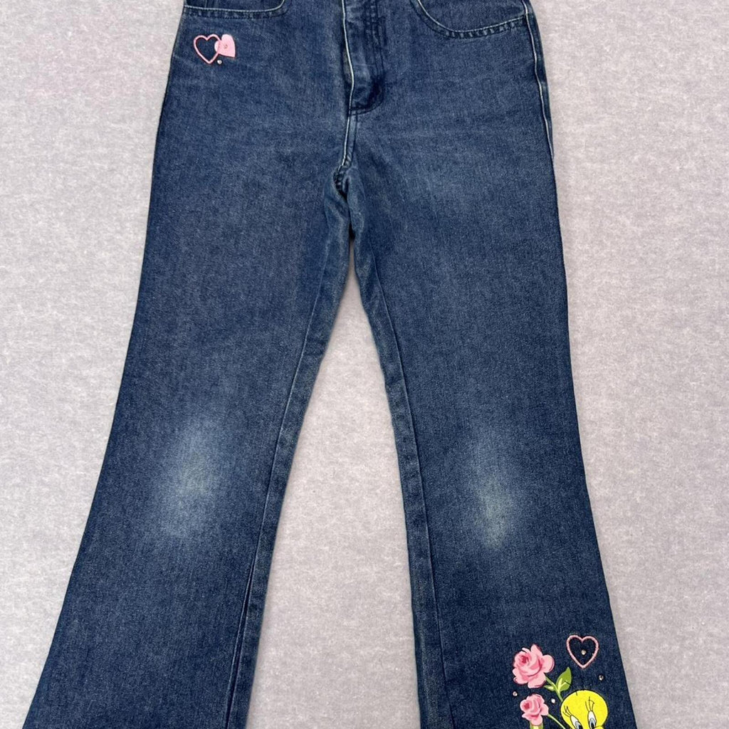 Vintage 2001 Warner Bros. Studio Store Tweety Bird Y2K Bootcut Jeans Youth 10