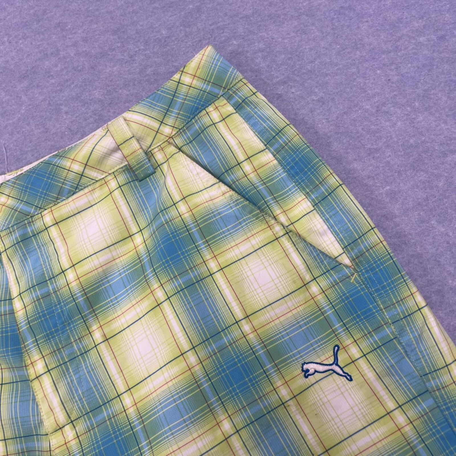 Puma Golf Sport Lifestyle Men's Plaid Check Golf Shorts W32 Green & Blue