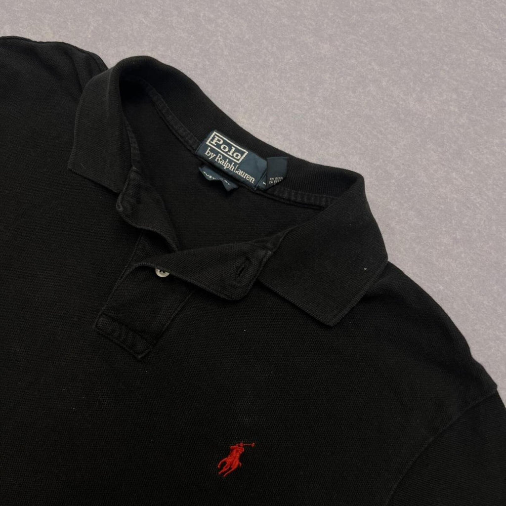 Polo Ralph Lauren Black Preppy Polo Shirt (Red Pony) Custom Fit Y2K Men's Small