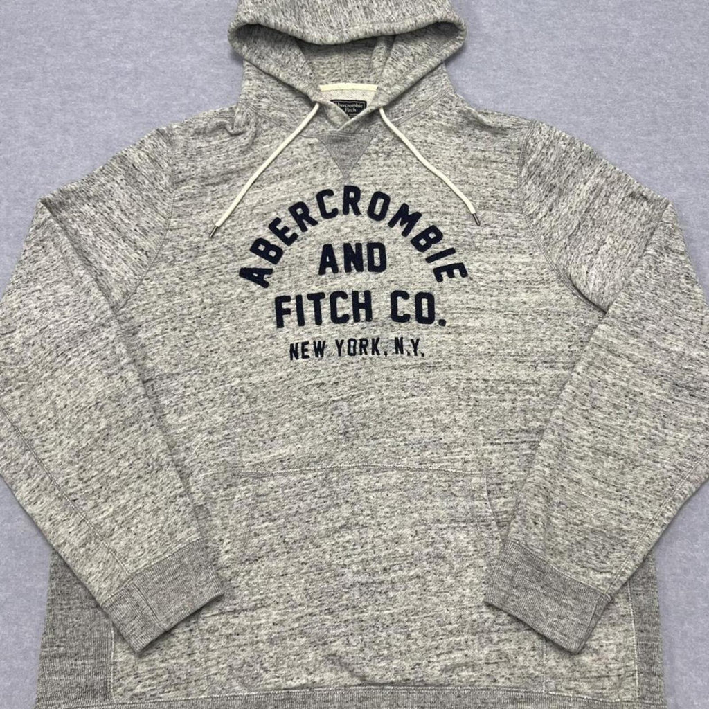 Vintage Abercrombie & Fitch Men’s Grey & Navy Spell Out Hoodie Preppy Y2K XXL