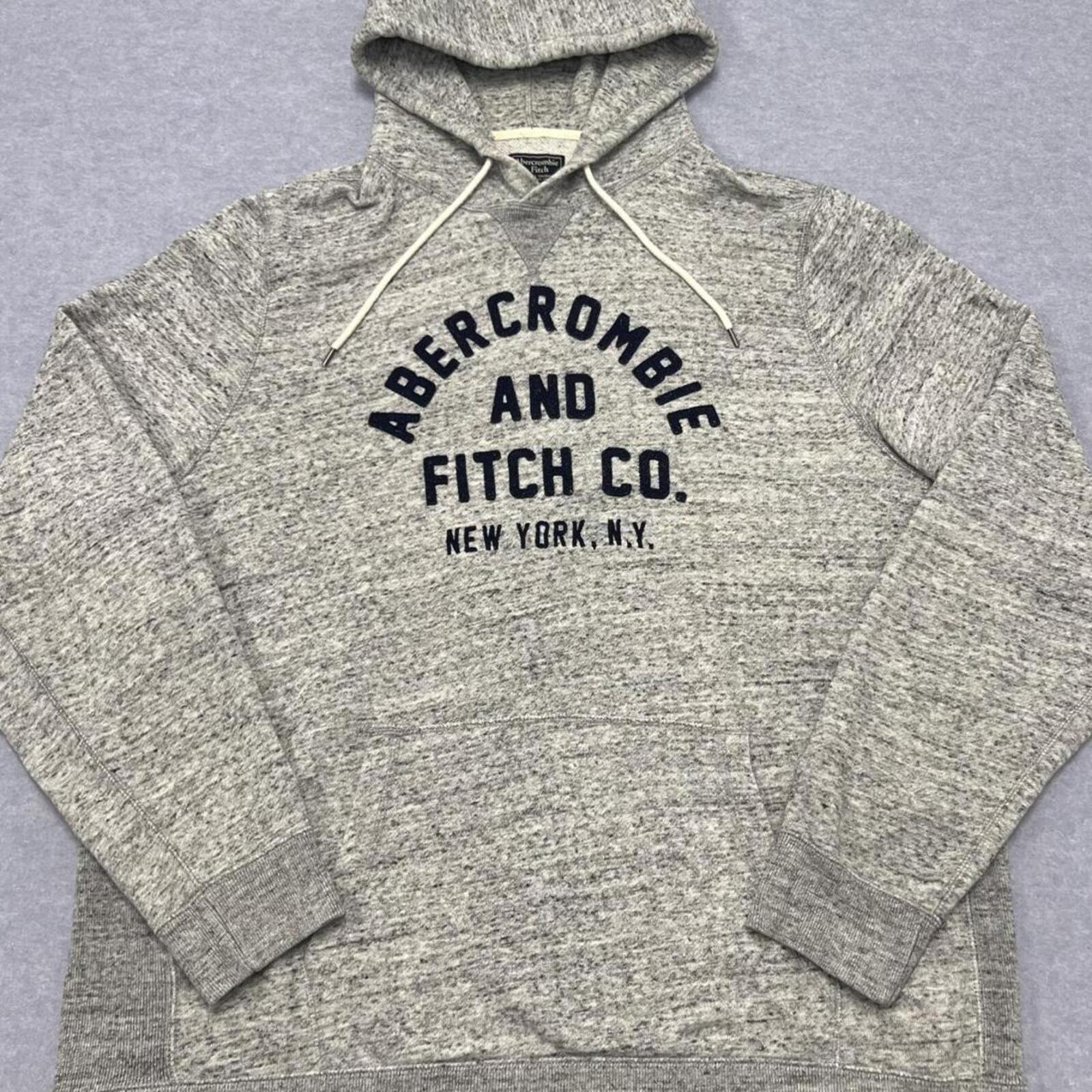 Vintage Abercrombie & Fitch Men’s Grey & Navy Spell Out Hoodie Preppy Y2K XXL