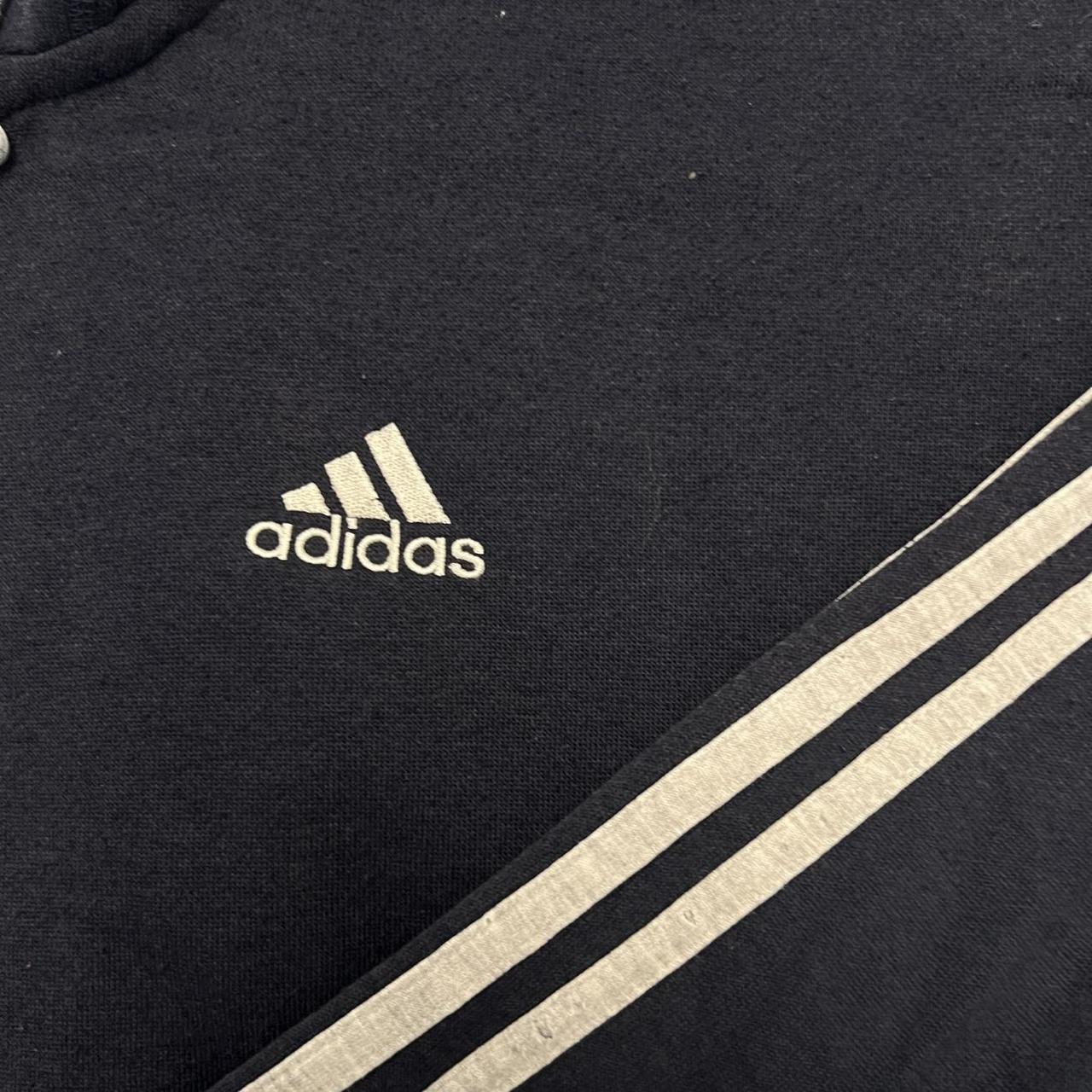 Vintage 2001 Adidas Navy Blue & White Striped Full Zip Hoodie Y2K Streetwear Large