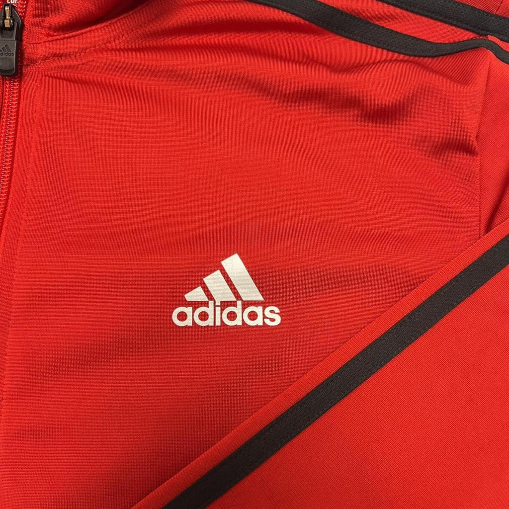 Vintage Adidas Men's Red & Black Striped Streetwear Full Zip Track Jacket Small