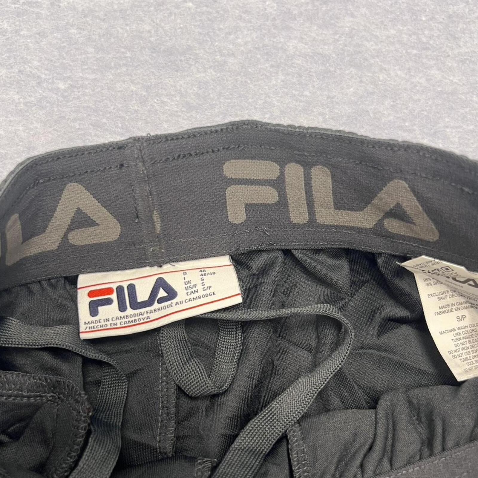 Vintage Y2K Fila Men's Dark Grey Baggy Nylon Track Pants Zip Pockets Small