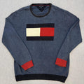 Vintage Tommy Hilfiger Men's Navy Blue Big Flag Knit Sweater Jumper Preppy XL