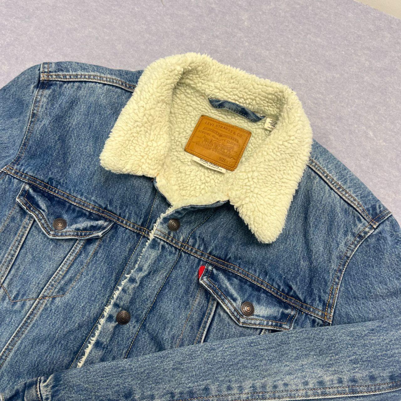 Vintage Levi's Sherpa Heavyweight Blue Washed Denim Trucker Jacket Men's XXL