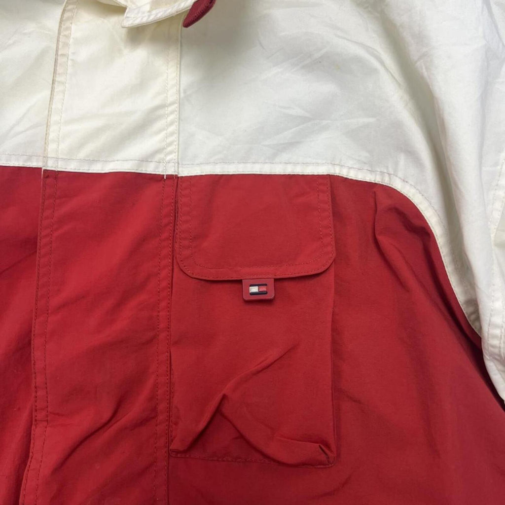 Vintage 90s Tommy Hilfiger Jeans Fleece Lined Sailing Jacket Red & White XXL