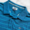 Vintage Tommy Jeans Tommy Hilfiger Men’s Blue & Aqua Striped Preppy Polo XXL