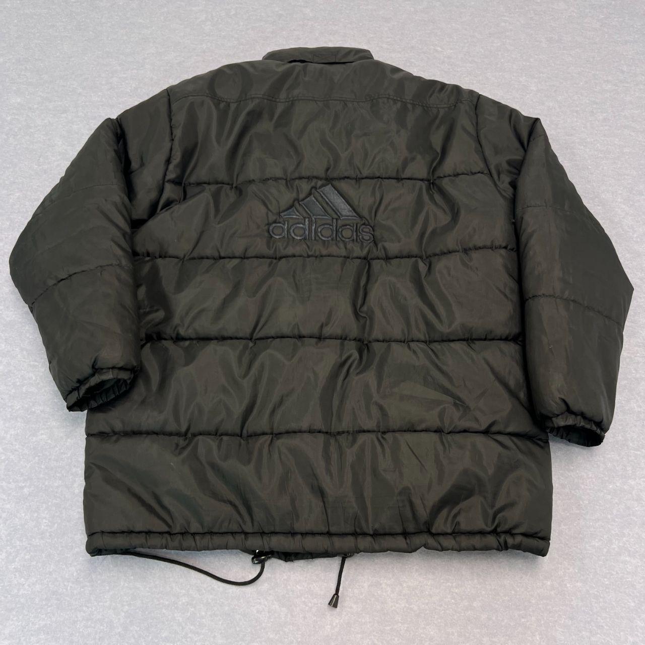 Vintage 1990s Adidas Black Large Logo Full Zip Puffer Jacket Oversized Medium