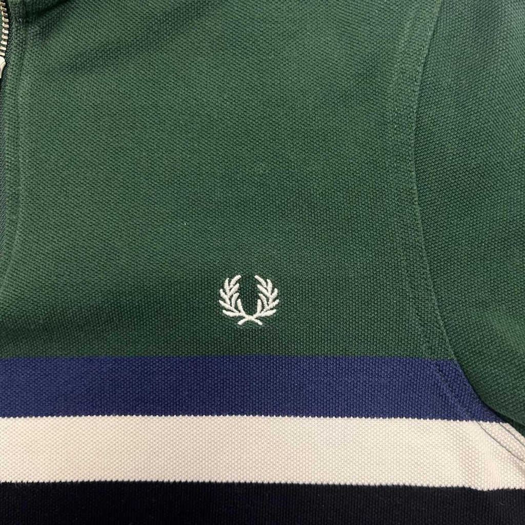 Fred Perry x Bradley Wiggins Cycling Green Striped 1/4 Zip  Polo Mens Medium