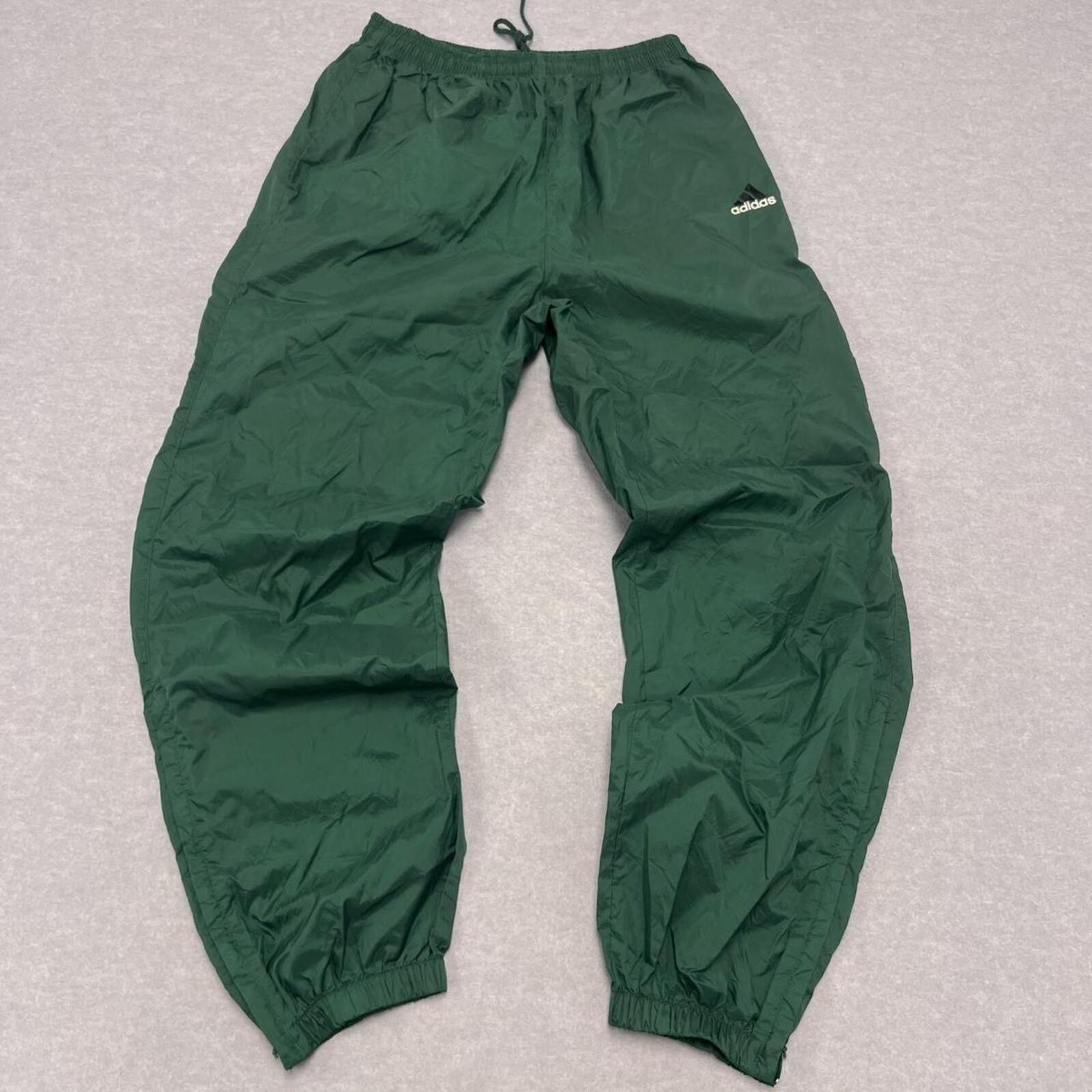 Vintage 90s Adidas Men's Dark Forest Green Parachute Shell Skater Track Pants Y2K Large