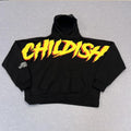 Childish Flame Boxy Hoodie TGF Bro Black Oversized Embroidered Hoodie Small