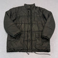 Vintage 1990s Adidas Black Large Logo Full Zip Puffer Jacket Oversized Medium