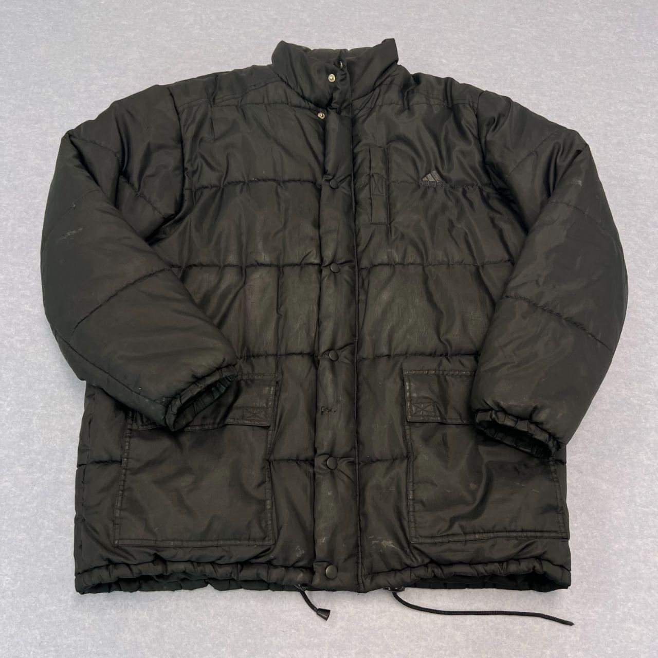 Vintage 1990s Adidas Black Large Logo Full Zip Puffer Jacket Oversized Medium