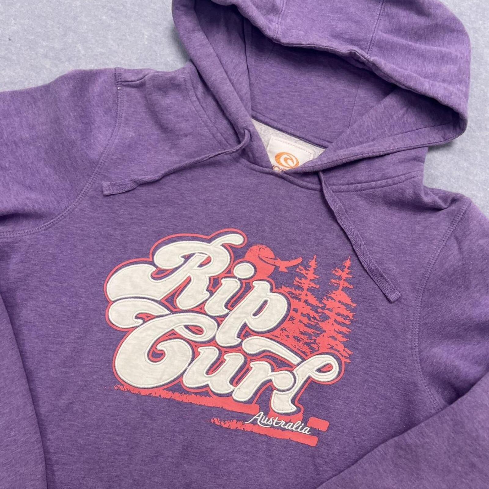 Vintage Rip Curl Australia Women's Purple Retro Script Graphic Pullover Hoodie Size 12