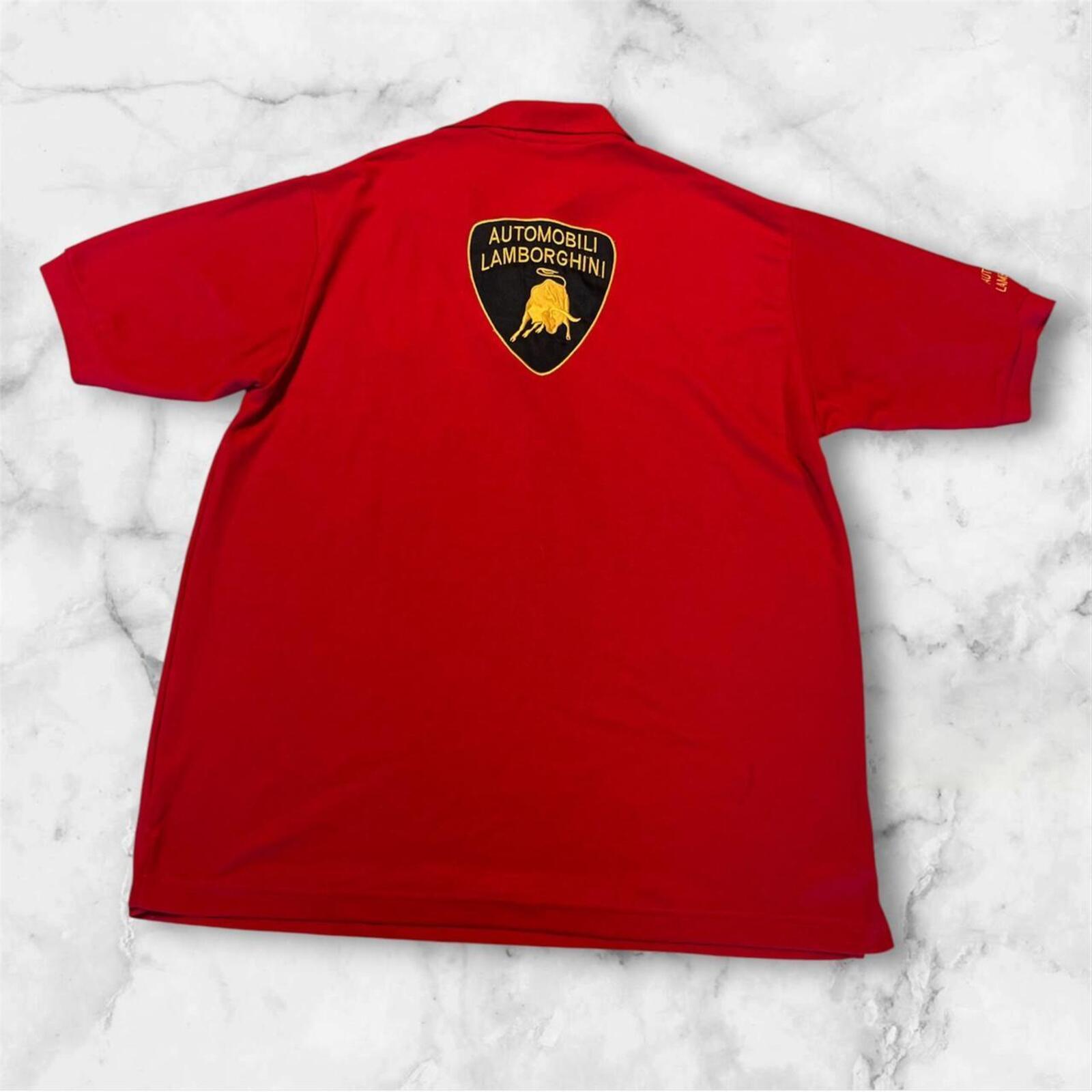 Vintage 1990’s Autombili Lamborghini Racing Men’s Red Crest Logo Polo Size XL