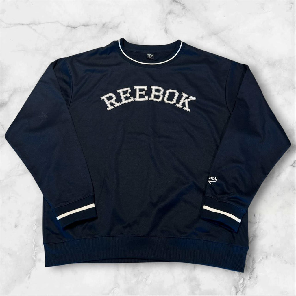 Vintage Reebok Men’s Navy Blue & Silver Spell Put Retro Sweatshirt Large