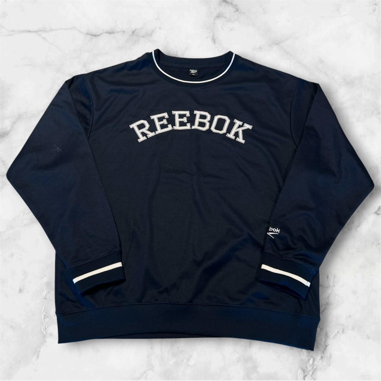 Vintage Reebok Men’s Navy Blue & Silver Spell Put Retro Sweatshirt Large