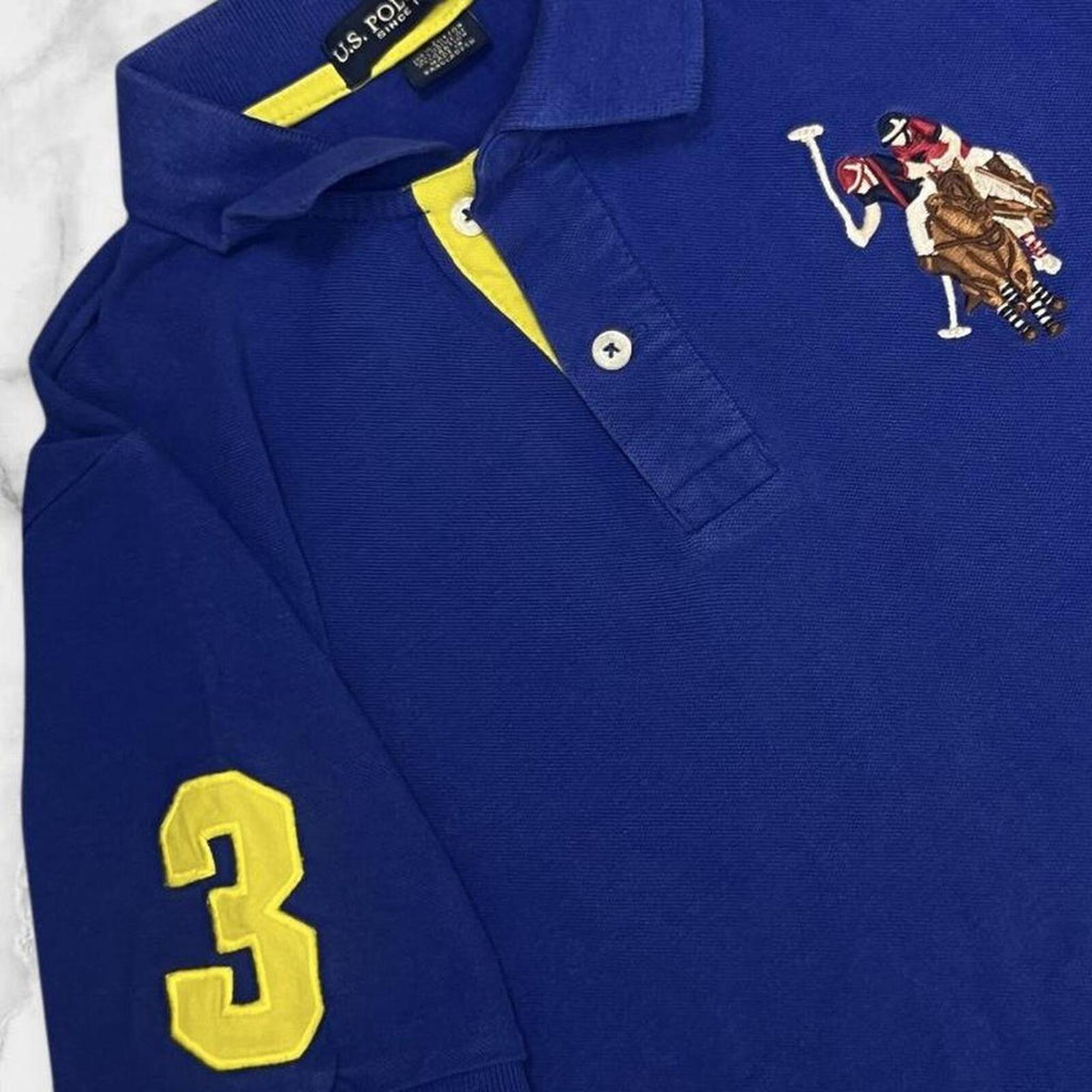 Vintage U.S. Polo Assn Youth Navy Blue & Yellow #3 Big Pony Polo Medium 10-12