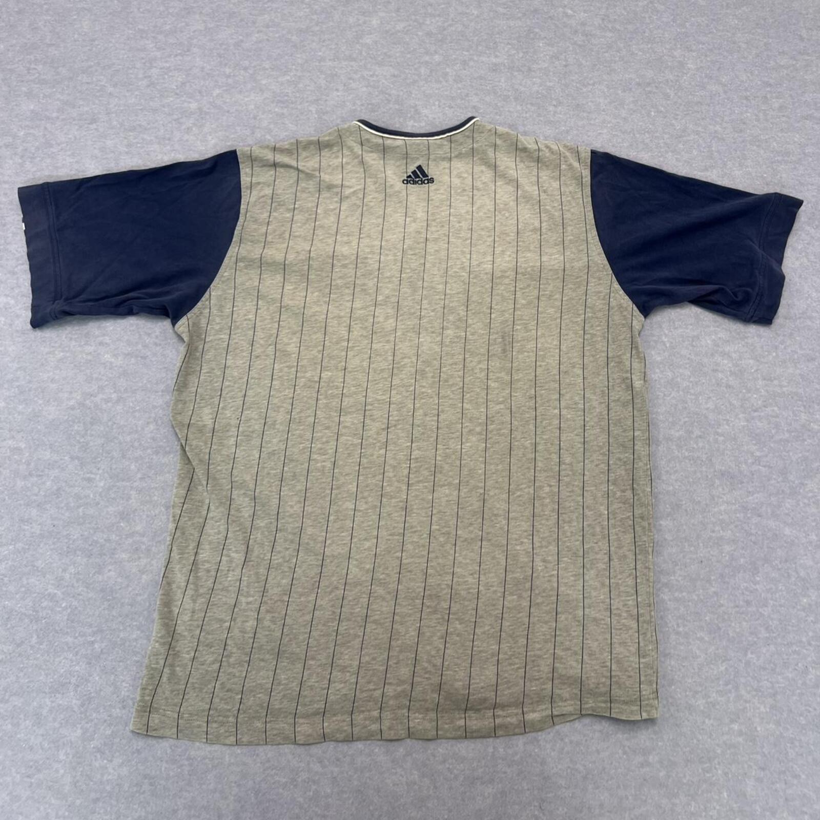 Vintage 2000 Adidas New York Yankees Grey Striped Button Up Baseball Jersey L.