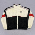 Vintage 90’s Umbro Men's White Black & Red Track Jacket Y2K Football Small