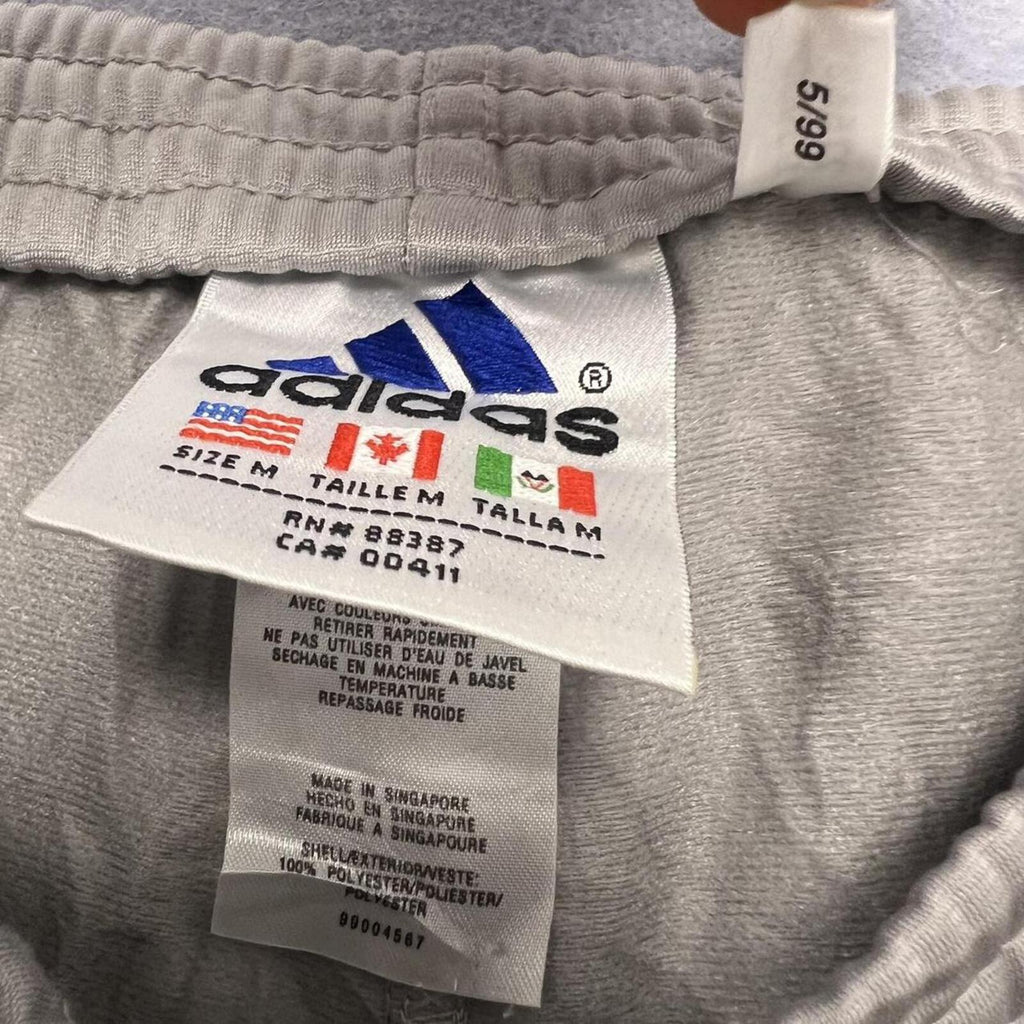 Vintage 1999 Adidas Men's Silver & Black Striped Button up Baggy Streetwear Track Pants Warmup Joggers Oversized Medium