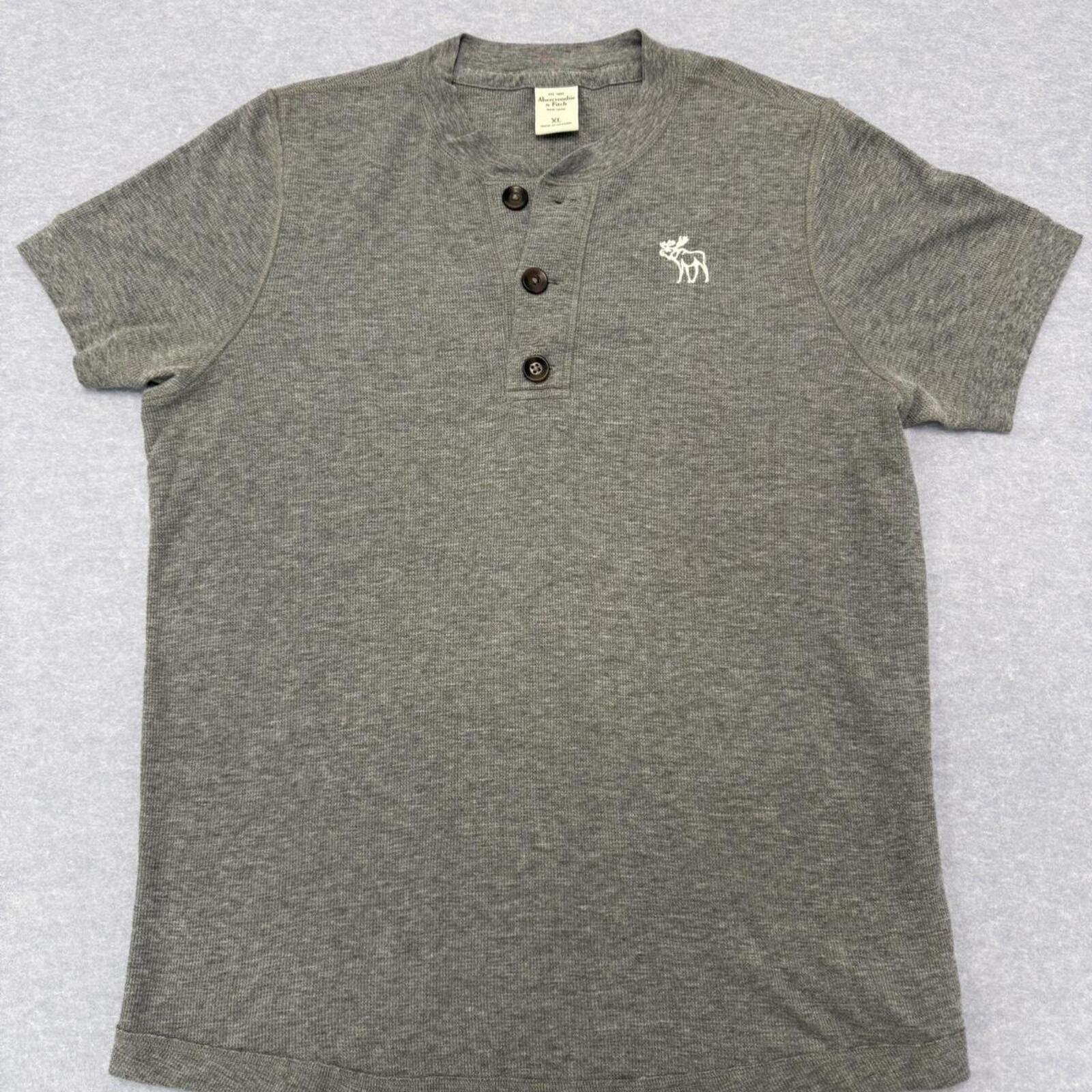 Vintage Abercrombie & Fitch Grey Button Up Grandad Preppy Moose T-Shirt Men’s XL