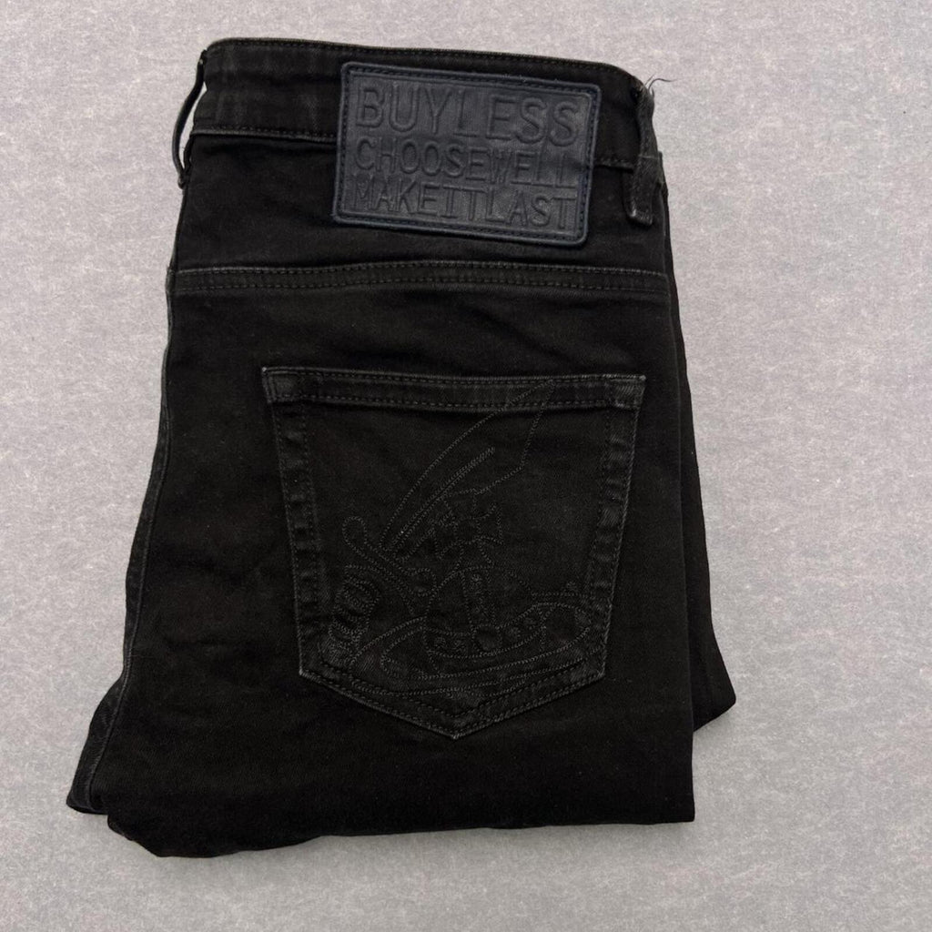 Vivienne Westwood Anglomania Men’s Black Embroidered Designer Slim Jeans Man W30