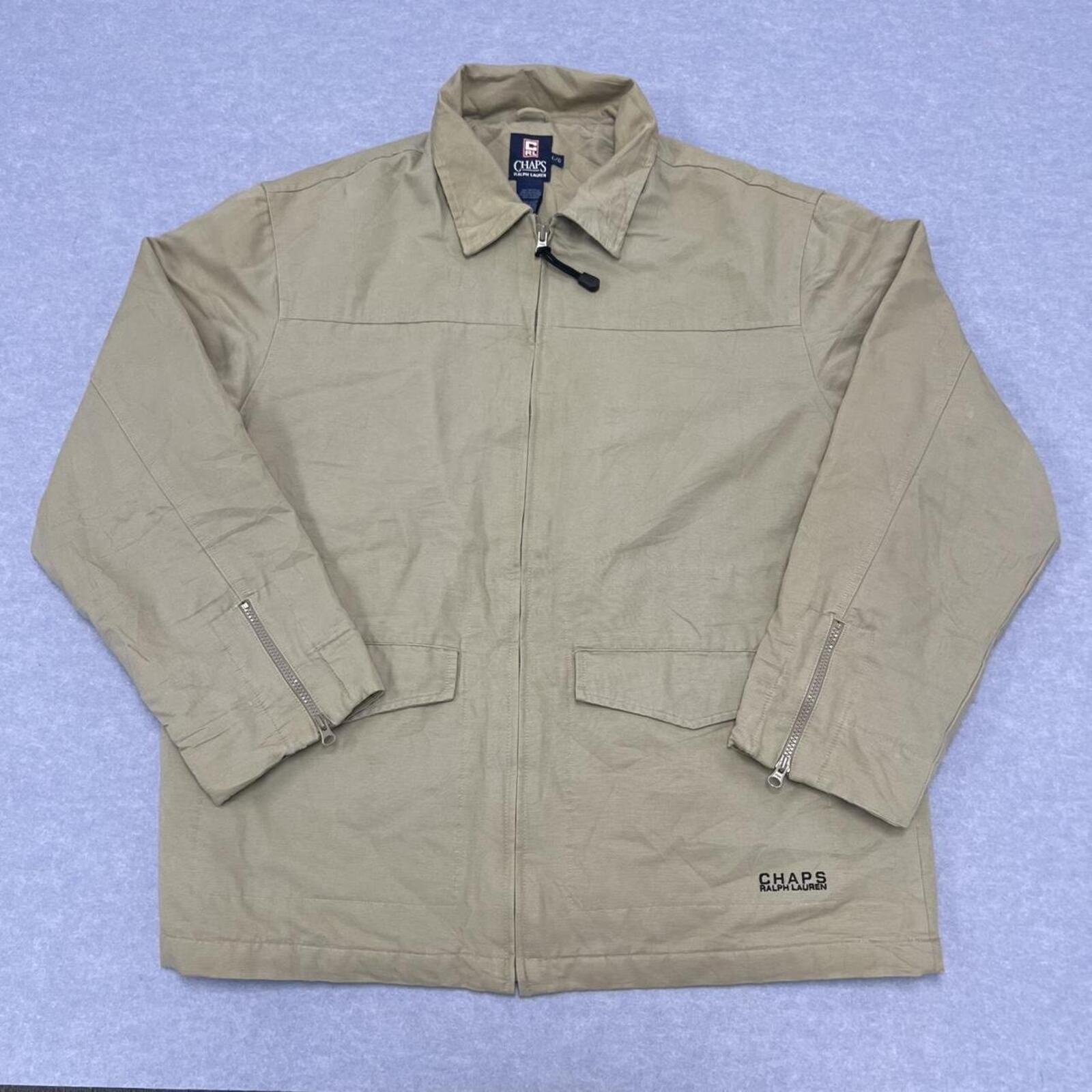 Vintage 90’s Chaps Ralph Lauren Men's Cream Beige Zip Up Field Jacket Large