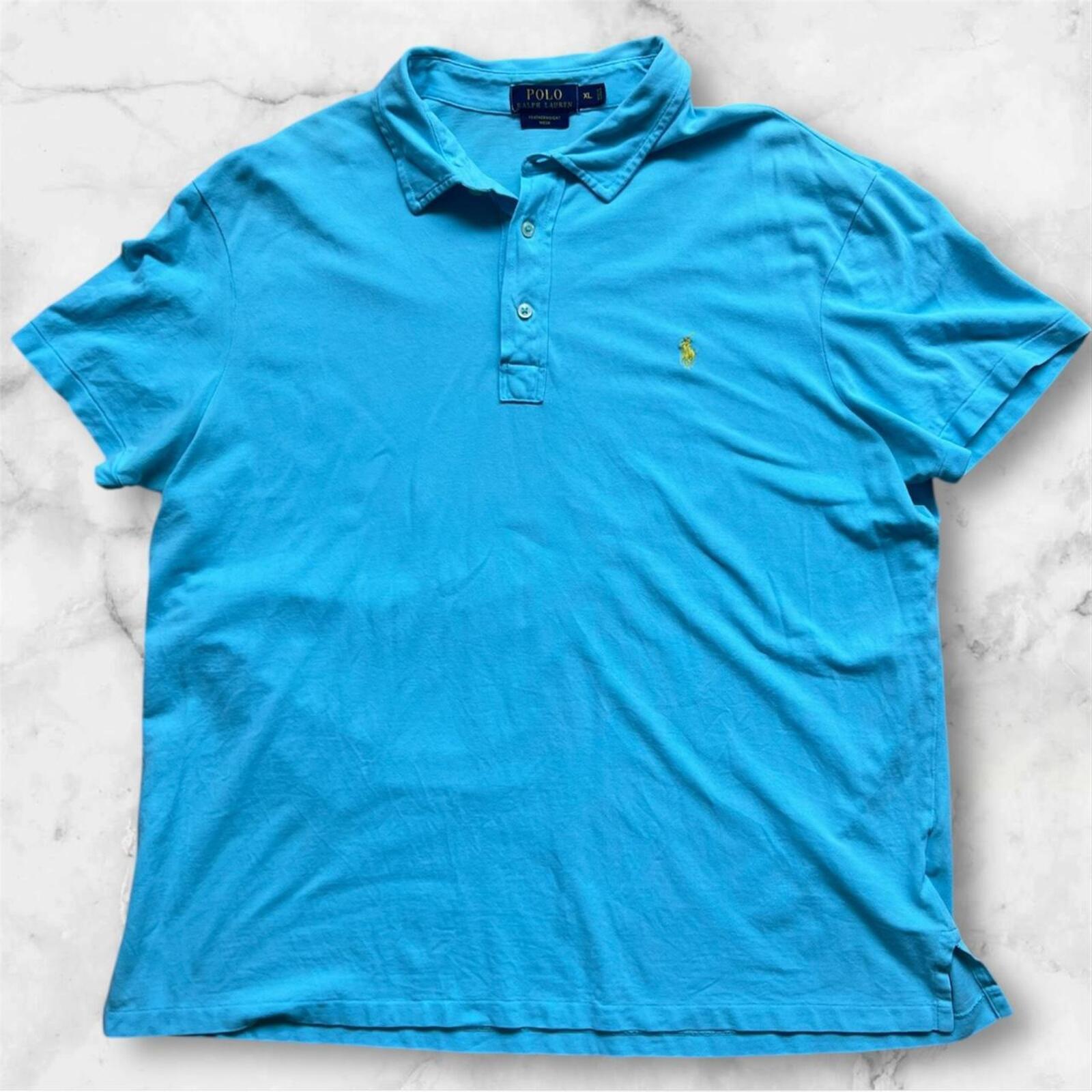 Vintage Polo Ralph Lauren Featherweight Mesh Light Blue Aqua Polo (Yellow Pony) Preppy Men’s XL
