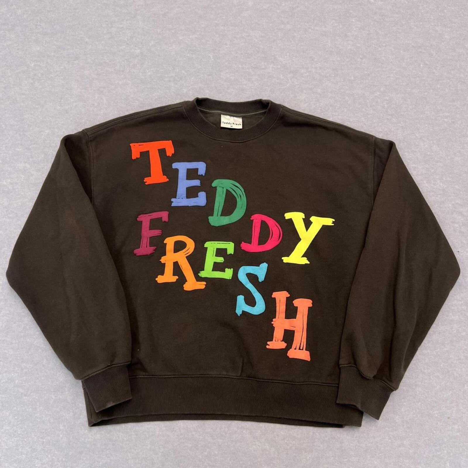 Teddy Fresh Dark Charcoal Faded Rainbow Logo SpellOut Crewneck Sweatshirt Medium
