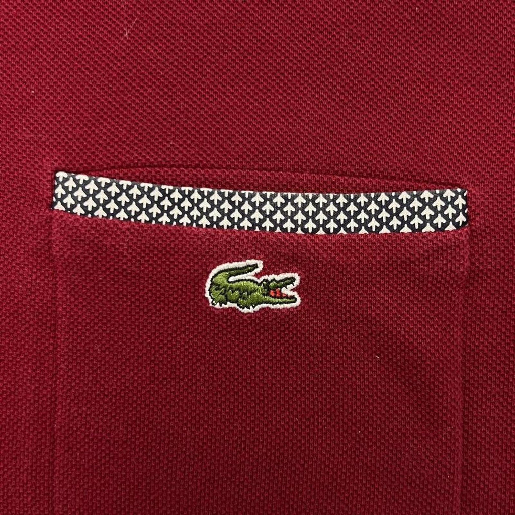 Vintage Lacoste Men's Burgundy Houndstooth Pocket Polo Shirt Preppy Size 7 XXL