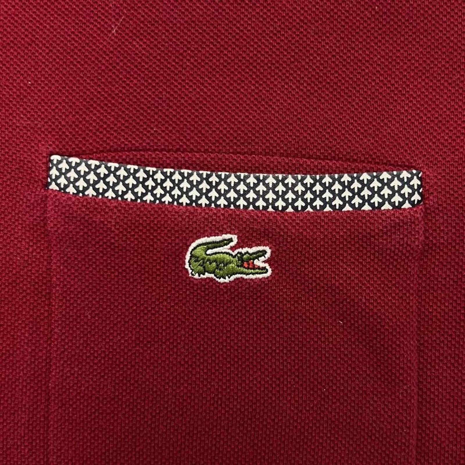 Vintage Lacoste Men's Burgundy Houndstooth Pocket Polo Shirt Preppy Size 7 XXL