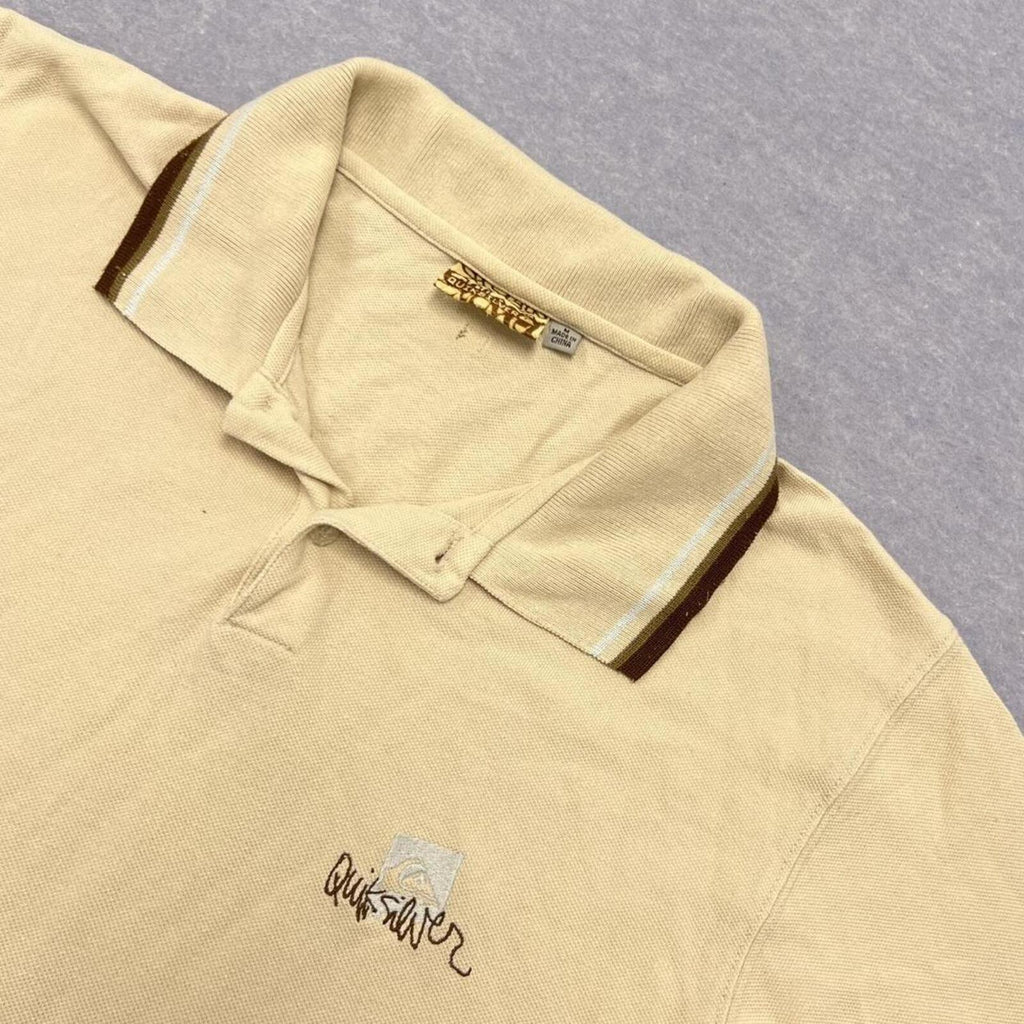 Vintage 90’s Quiksilver Surf Men's Cream Beige Tipped Polo Shirt Y2K Medium