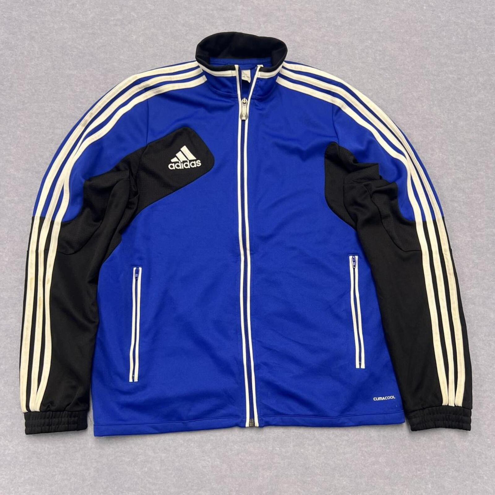 Vintage Adidas Climacool Men's Royal Blue & Black Striped Y2K Track Jacket Small