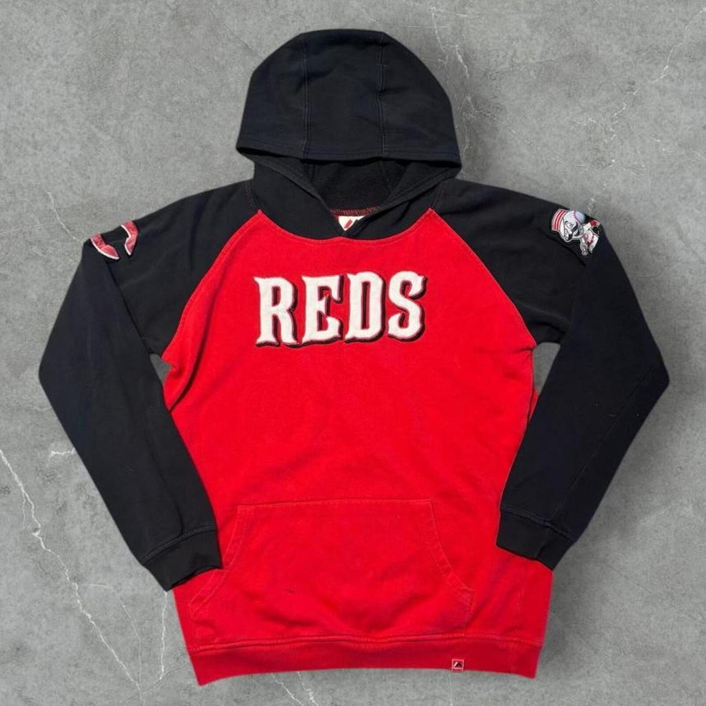 Vintage Majestic Cincinnati Reds Y2K Spell Out Baseball Hoodie Men’s S  -  Youth XL