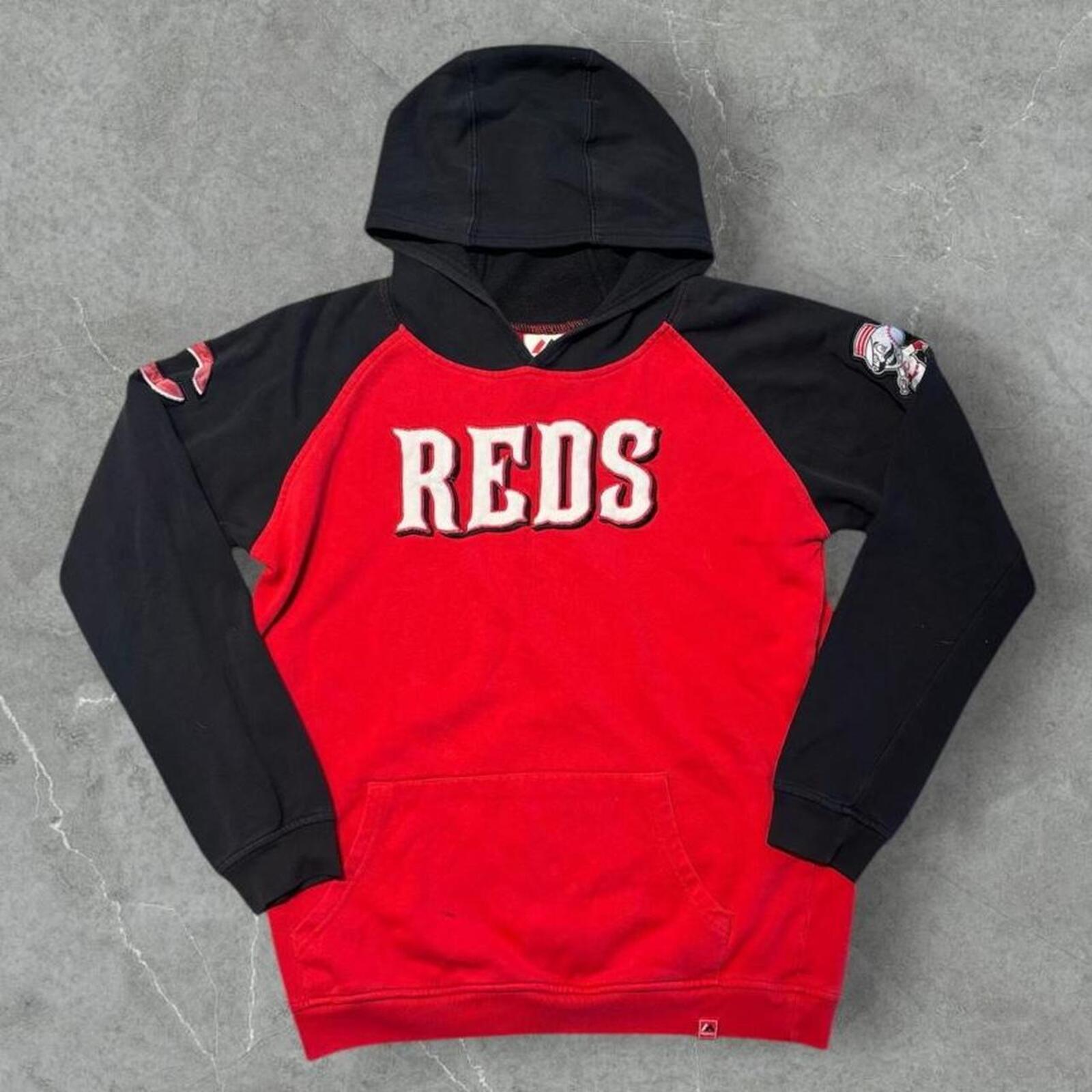 Vintage Majestic Cincinnati Reds Y2K Spell Out Baseball Hoodie Men’s S  -  Youth XL